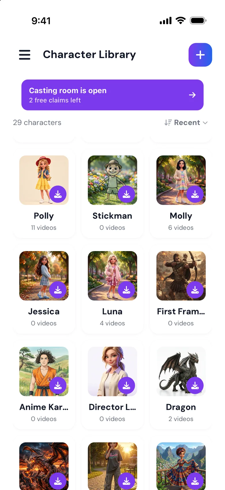 Loovie character library with Polly, Molly and other characters